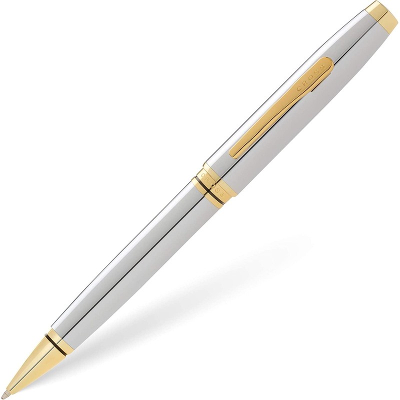 Coventry Ballpoint Pen - Polished Chrome with Gold Tone Appointments