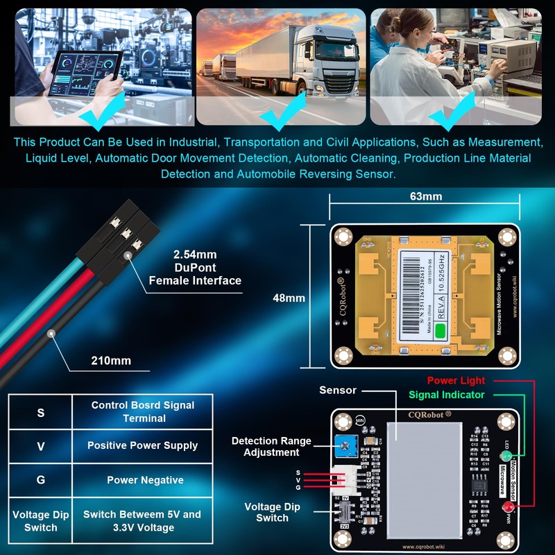 CQRobot 10.525GHz Doppler Effect Microwave Motion Sensor Compatible with Raspberry