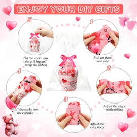 Foaincore 16 Set Valentine‘s Day Gifts Cupcake Socks for Women Angel Heart Print Cotton Socks Cute Funny Fluffy Cupcake Gifts with Packaging for Wife Mother