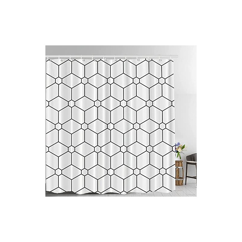 Batmerry Modern Sacred Geometry Shower Curtain,Black and White Hexagon Geometric