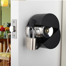 TEMEILI Door Handle/Knob Lock Out Device,Metallic Black,Cover to Disable The Doorknob/Faucet/Valve, Prevents Turning and Operating of Door Knob and Access to Keyhole, (with Padlock) Childproof