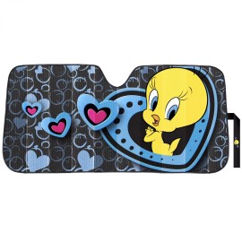 Plasticolor Tweety Bird Hearts Accordion Car Sunshade Black