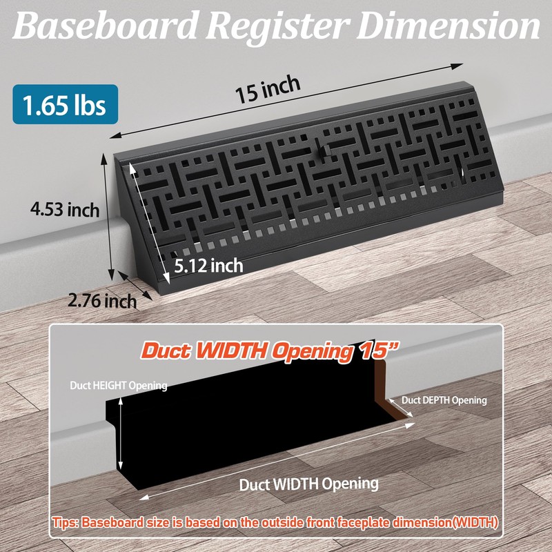 Baseboard Register Diffuser Vent Covers: 6 Pcs 15 Inch Baseboard