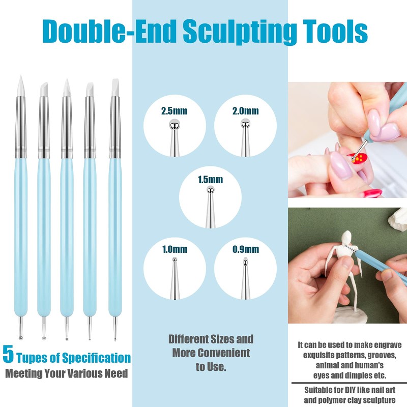 Clatoon 10Pcs Silicone Clay Sculpting Tool, Modeling Dotting Tool &
