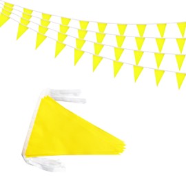 Rotenl 50 Feet 30 Pcs Solid Yellow Pennant Banner Flags String Hanging Triangle DIY Flags, Bunting Streamers Decorations for Grand Opening, Birthday, Wedding, Party Celebration (Yellow)