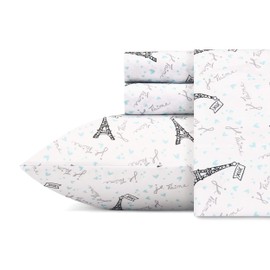 Betsey Johnson Performance Collection Bed Sheet Set - Lightweight, Breathable, Temperature Regulating Fabric. Super Soft, Easy Care and Perfect for All Seasons, Queen, Je T'aime Paris