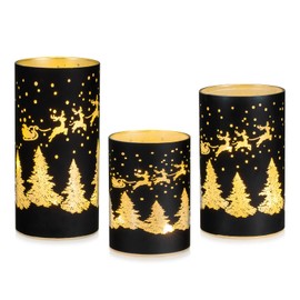 Staymoment Christmas Decoration Indoor Table Decoration Christmas: Set of 3 LED Lantern Christmas Decoration Table Windowsill Christmas Lighting Decoration Black Gold Christmas Decor Winter Decoration