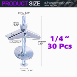 Swpeet 120Pcs 30 Set 1/4 Inch Toggle Bolts and Wing Nut Kit with Hex Nuts, Washers, Toggle Bolt Assortment Kit, Butterfly Toggle Anchors for Hanging Heavy Items on Drywall
