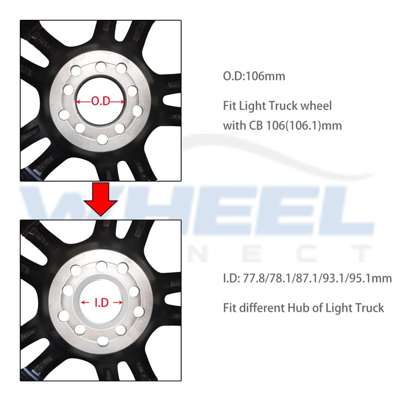 WHEEL CONNECT Hub Centric Rings, 106 to 95.1, Set of