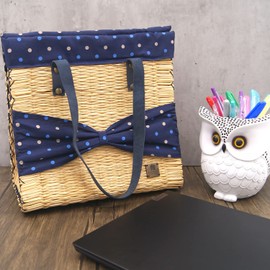 Juncus Handmade Portugal Handmade Wicker Straw Basket Beach Tote Bag for Women Made in Portugal,Blue(MJC-418-218)