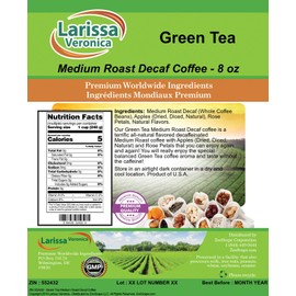 Green Tea Medium Roast Decaf Coffee (Gourmet, Naturally Flavored, Whole Coffee Beans) (8 oz, ZIN: 552432) - 2 Pack