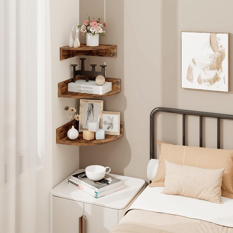 Homode Corner Shelf Wall Mount, Set of 3 Floating Corner