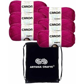 Caron Simply Soft Party Fuchsia Sparkle H97PAR-2 (6-Skeins - Same Dye Lot) Worsted Medium #4 Acrylic Yarn for Crocheting and Knitting with Project Bag