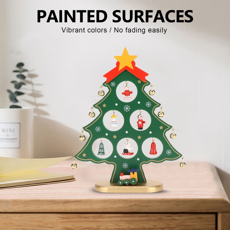 Wooden Christmas Tree Desktop Ornament Shatterproof Safe Eco Friendly Wooden
