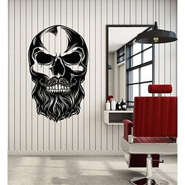 Vinyl Wall Decal Skull Barbershop Skeleton Haircut Beard Stickers Mural Large Decor (g6135) Black