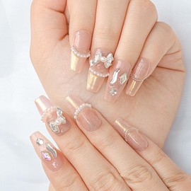 Sethexy Cat Eye Handmade Press On Nails Medium Length Trapezoid Gradient Fake Nails Glitter Rhinestone 10 PCS Complete art Fake nails Glitter Crystals Fake Nail for Women and Girls (silver1, L)