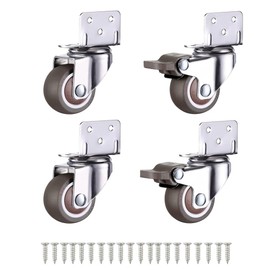 1 Inches L-Shaped Plate Swivel Caster, with Brake Rubber Caster, Side Mount casters for Loading Capacity 100 Lbs Suitable for Flower Stand, Furniture, Bookshelf,Set of 4
