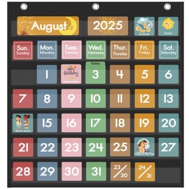 Yoink 46 Pockets Classroom Calendar Pocket Chart with 77 Cards, Daily Monthly Learning Calendar for Circle Time Weather Seasons, Preschool Kindergarten Homeschool Must Have, Teacher Supplies (Black)