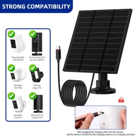 for Ring Solar Panel Outdoor Cam Plus,Stick Up Cam Pro, Outdoor Cam (Stick Up Cam), Spotlight Cam Pro,Spotlight Cam Plus，Charge The Camera battery/2M Long Cable 5W Solar Panel (2, Black)