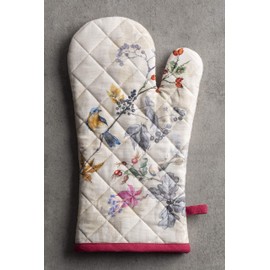 Maison d' Hermine Oven Mitt(19cm x 33cm) + Pot Holder(20cm x 20cm) 100% Cotton Oven Mitt & Pot Holder Heat Resistant Combo, BBQ, Cooking, Chef, Equinoxe -Thanksgiving/Christmas