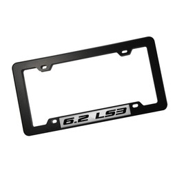 ERPART Black License Plate Tag Frame with 6.2 LS3 Black on Silver Highly Polished Real Aluminum Emblem