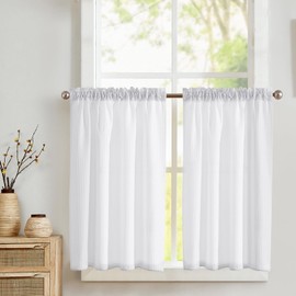 TOPICK Net Curtain, Bistro Curtain with Waffle Privacy Pattern, Privacy Window Curtain for Small Windows, Kitchen, Living Room, Country House, Set of 2, 90 W x 60 H (cm) White