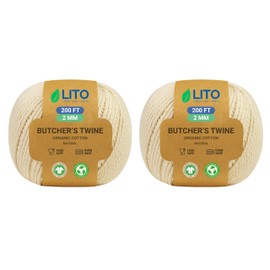 Organic Butcher’s Twine for Cooking & Trussing – 2mm Heavy-Duty Natural Cotton Kitchen Twine 400 Feet – Food-Safe, Oven-Safe String for Meat, Turkey, Baking, & Crafts