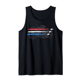 Red White and Blue Fighter Jets with Fireworks 4th of July Tank Top