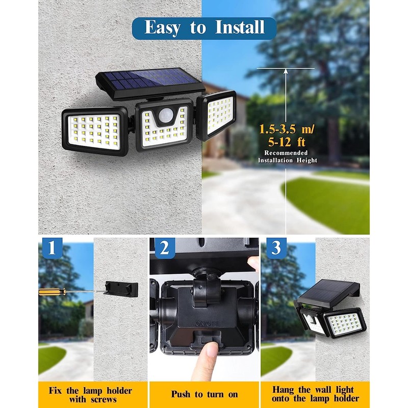 KIBTOY Solar Sensor Outdoor Bright Light Easy to Install, Security