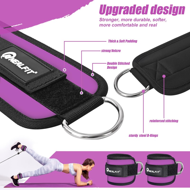 NEALFIT Ankle Strap for Cable Machine, Gym Ankle Cuff for