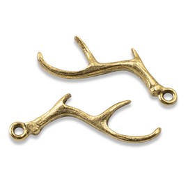 Generic Nunn Design Antler Charms 2-Pack - Gold Plated Pewter - Artisan Jewelry Making - Rustic Elegance - Nature-Inspired Jewelry