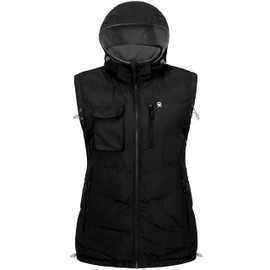 Little Donkey Andy Women's Fleece Puffy Vest Warm Sleeveless Puffer Jacket with Removable Hood for Golfing Hiking Black XS