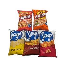 Jays Chips BIG Bag Combo 5 Pack Original BBQ Hot Stuff Oke Doke Popcorn 22.5oz