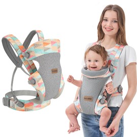 IULONEE Baby Carrier, Upgrade Newborn to Toddler Carrier with Lumbar Support Ergonomic Infant Carrier Wrap Convertible Front and Back Backpack Toddler Carry for Babies 3-36 Months Colorful