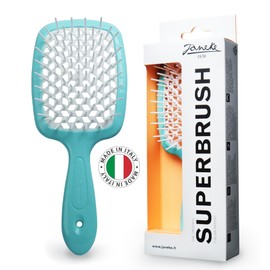Janeke Superbrush Cepillo desenredante antiestático fácil para uso en húmedo o seco, flexible con cerdas de nailon, ideal para todo tipo de cabello, largo y grueso rizado, la patente italiana original (Tiffany)