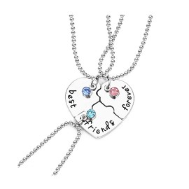 Momeski Pack of 3 Best Friends Chains BFF Necklace Friendship Chain Alloy for Girls Birthday Gifts Pendant Chain (Silver), Metal