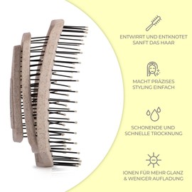 Ninabella Mini V2 Organic Hair Brush without Pulling - Professional Detangling Brush for Long and Curly Hair - Unique Anti-Pull Brush for Women and Children - Ideal as a Travel Brush Natural