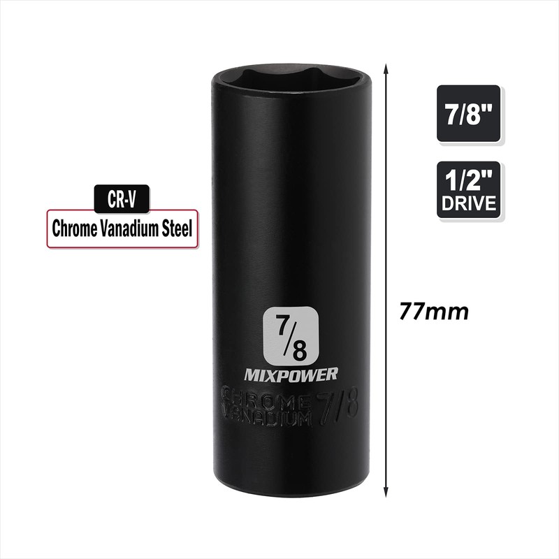 MIXPOWER 1/2-Inch Drive Deep Impact Socket - 7/8 Inch, SAE,