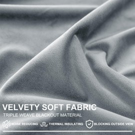 YSTELLAA Velvet Curtains, Set of 2, 140 x 160 cm, Thermal Curtain, Cold Protection with Eyelets, Opaque Living Room Modern, Thermal Curtain Bedroom, Blackout Sound Protection, Silver Grey