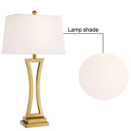 Maxax Contemporary Table Lamps Set of 2, Brass Gold 30.75'' Tall Metal Bedside Lamps with White Rectangular Shade, 3 Way Dimmable Large Nightstand Lamp for Living Room Bedroom for Home Office Entryway
