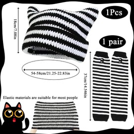 SKJAXF Cat Beanie, Cat Hat, with Ears Slouchy Beanie Hat Women, Winter Warm Elastic Beanie Hats for Women, Winter Hats for Women, with Long Fingerless Gloves for Women, for Girls Adults Kids