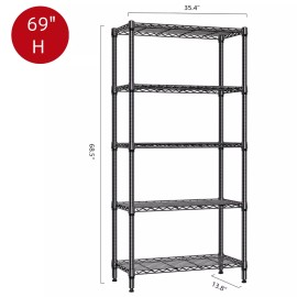 MZG 5 Shelves Heavy Duty Metal Wire Shelving Kitchen Pantry Garage Racks 14"*35"*69"