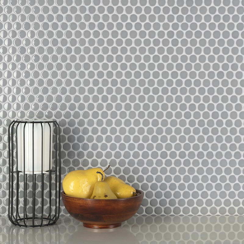 Merola Tile Metro Penny Glossy Light Grey 9-3/4" x 11-1/2"