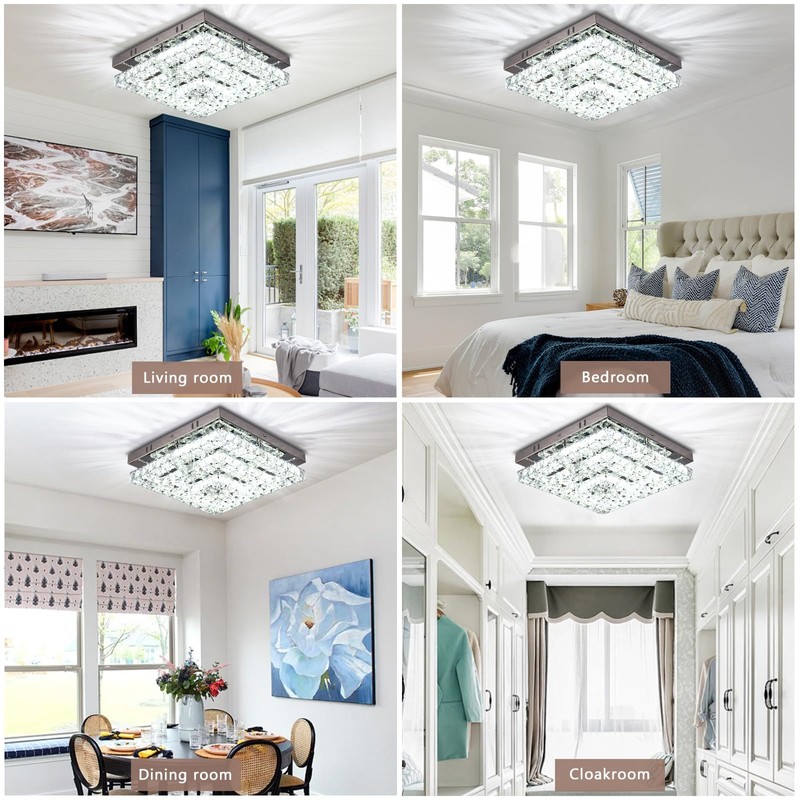 Cainjiazh 11.8" Crystal Chandelier LED Crystal Flush Mount Ceiling Light