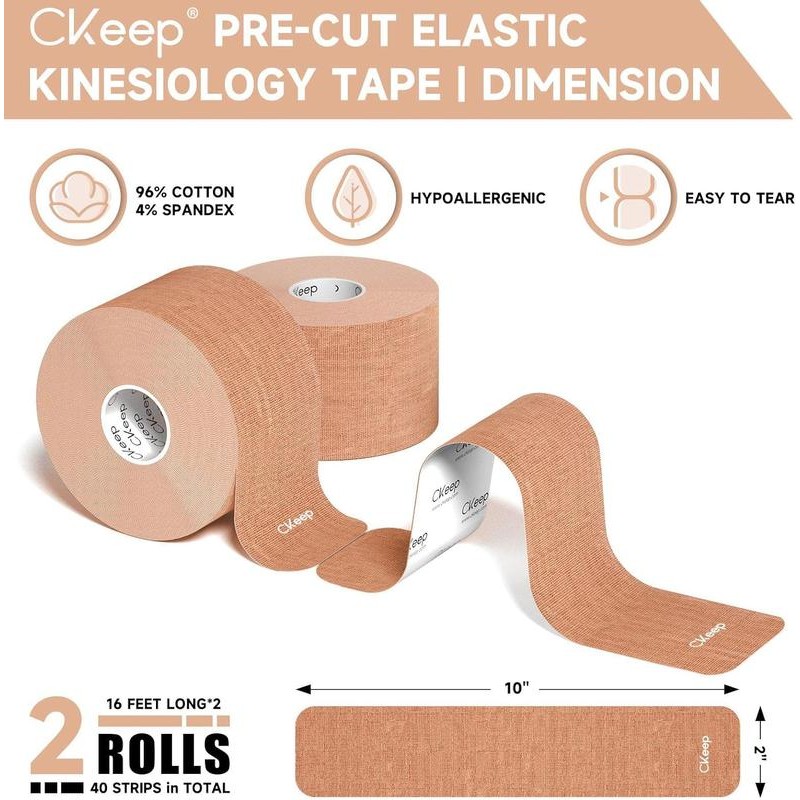 CKeep Precut Athletic Tape, 10 Different Colors, 2 Rolls, 40