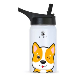 B Life Termo De Agua Para Niños 355 Ml. Con Popote Y Asa. B Life Perro