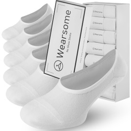 No Show Socks Men & Women - Non Slip Short Socks Low Cut Ankle No See Invisible in Loafer Sneaker Boat, 6 Pack, 9-10 White