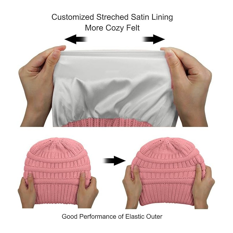 Womens Winter Warm Knitted Hat Satin Silk Lined Knit Chunky