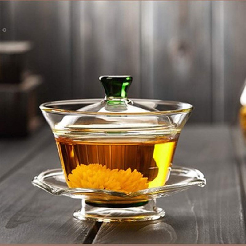 Woonsoon Chinese Glass Gaiwan Traditional Kongfu Tea Cup 170ml,Classic Tea