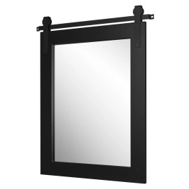 Mirror H&A Farmhouse Wall Mirror Rustic Horizontal Wood Framed Mirror, 28x22 Black